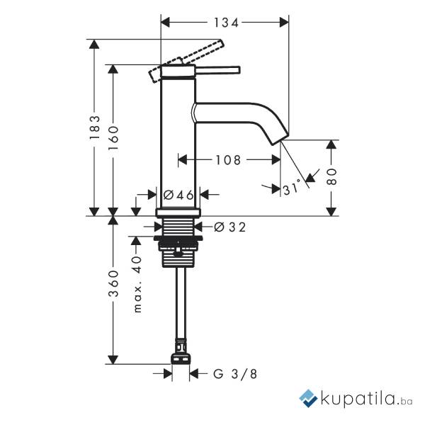 Baterija za umivaonik 80 Tecturis Hansgrohe 73313000 - Image 2