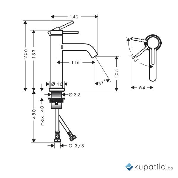 Baterija za umivaonik 110 Tecturis Hansgrohe 73312000 - Image 2