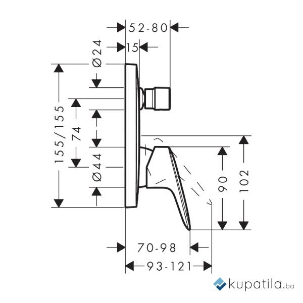 Ugradbena baterija mat crna Logis Hansgrohe 71405670 - Image 2
