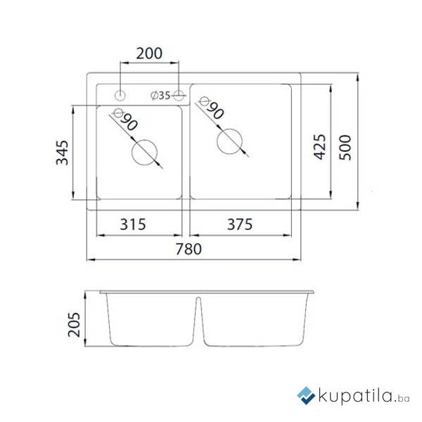 Sudoper bež Xgranit Quadro 2D Plus Metalac - Image 2